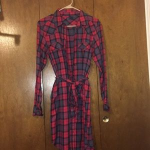 Red plaid long sleeved dress